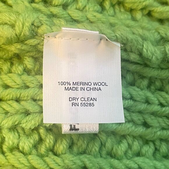 Express Hand Knit 100% Merino Wool Cable Knit Turtleneck Sweater Women’s M Green - Picture 4 of 9